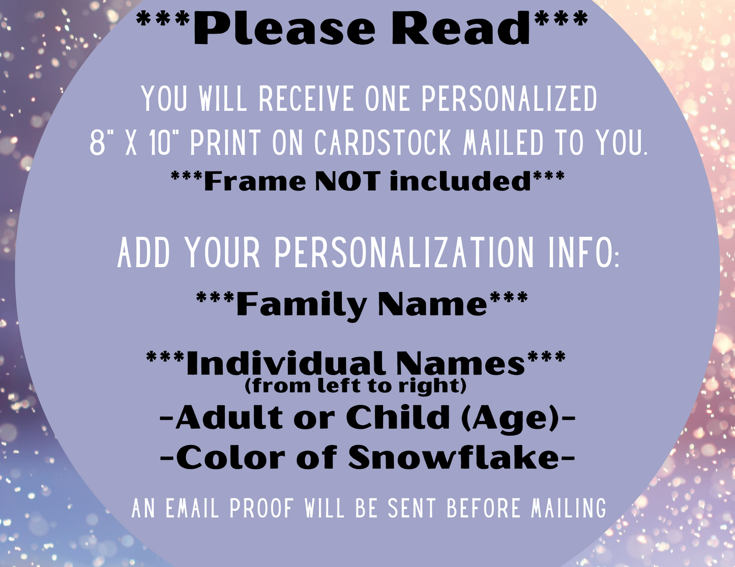 Personalized Winter Snowflake Family Print Gift Ideas Printed Ready to Frame Seasonal Wall Decor