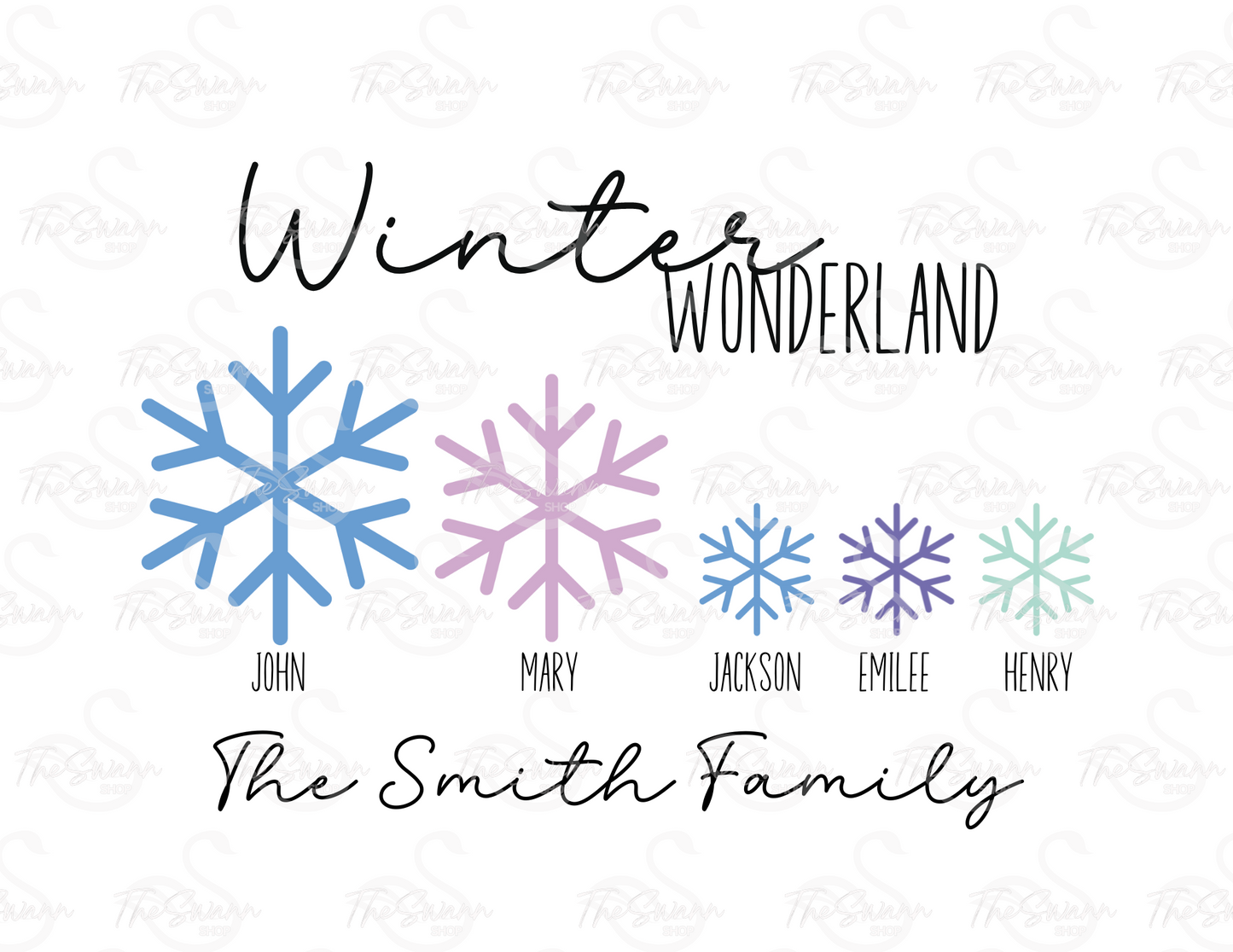 Personalized Winter Snowflake Family Print Gift Ideas Printed Ready to Frame Seasonal Wall Decor