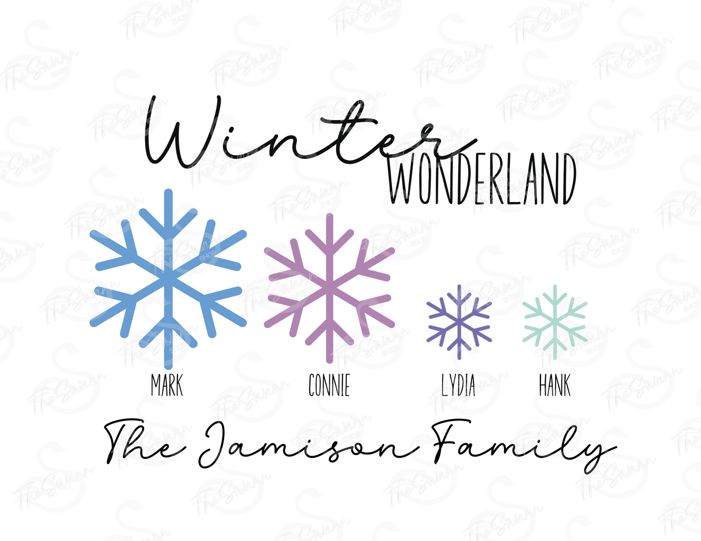 Personalized Winter Snowflake Family Print Gift Ideas Printed Ready to Frame Seasonal Wall Decor