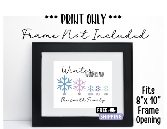 Personalized Winter Snowflake Family Print Gift Ideas Printed Ready to Frame Seasonal Wall Decor